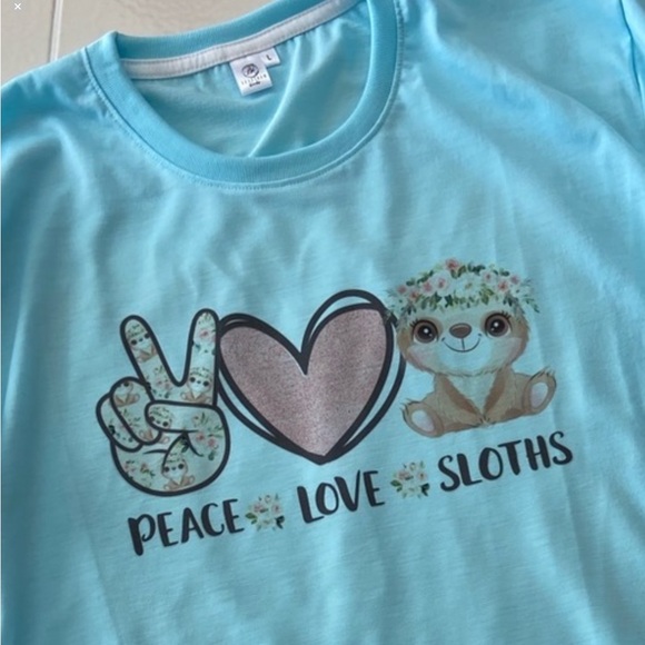 NEW! Custom Made Peace Love Sloths Sublimation T-shirt Large - Picture 1 of 6
